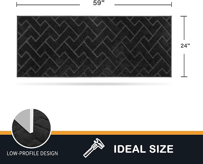 PURRUGS Dirt Trapping Door Mat 24" x 59", Non-Slip Machine Washable Entry Rug, Dog Doormat, Indoor Front Door Mat, Super Absorbent Entryway Rug for Muddy Shoes & Paws, Black