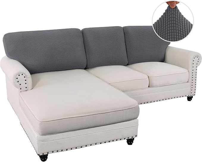 H.VERSAILTEX Backrest Cushion Covers Sectional Couch Back Cushion Covers for Sectional Sofa Set for Both Left/Right Couch (Back Only: 1 Chaise + 2 Sofa, Charcoal Grey)