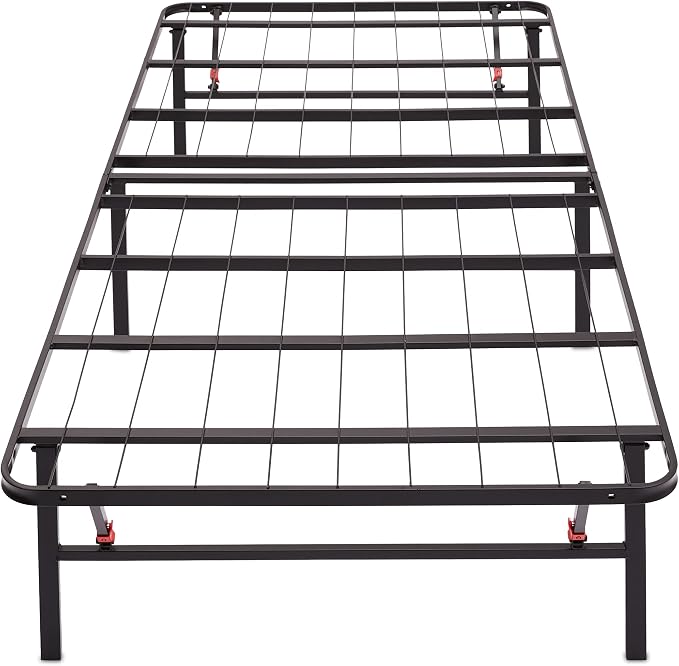 Amazon Basics Foldable Metal Platform Bed Frame with Storage, Sturdy Steel Support, No Box Spring Needed, 14-inch High, Tool-Free Setup, Twin Size, Black