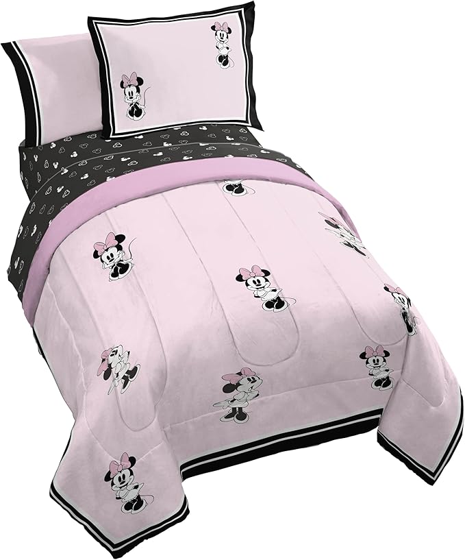 Jay Franco Kids Comforter Set Includes Sheets and Pillow Covers - Soft and Cozy Bed Set for Stylish Room Decor, Official Licensed Bedding, Multi - Minnie Mouse, 7 Piece Full
