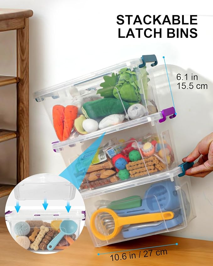 7Qt Clear Storage Bins with Lids,6-Pack Stackable Storage Containers With Buckle Latches.Perfect for LEGO, Crafts, Office Supplies, and Dorm Room Organization,Blue