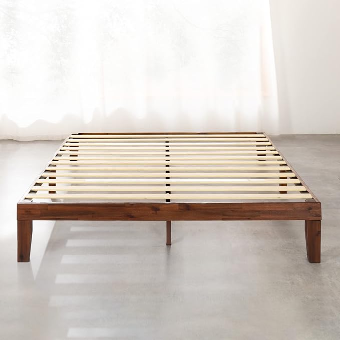 Mellow Naturalista Classic - 12 Inch Solid Wood Platform Bed with Wooden Slats, No Box Spring Needed, Easy Assembly, Queen, Espresso