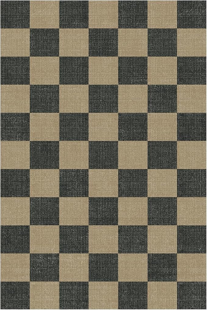 Lessymo Checkered Easy Jute Kitchen Rug, 2x3 Small Washable Front Door Mat | Non-Slip, Non-Shed Indoor/Outdoor Carpet for Porch Entryway Bathroom Bedroom Bedside, Modern Geometric Diamond Black/Beige