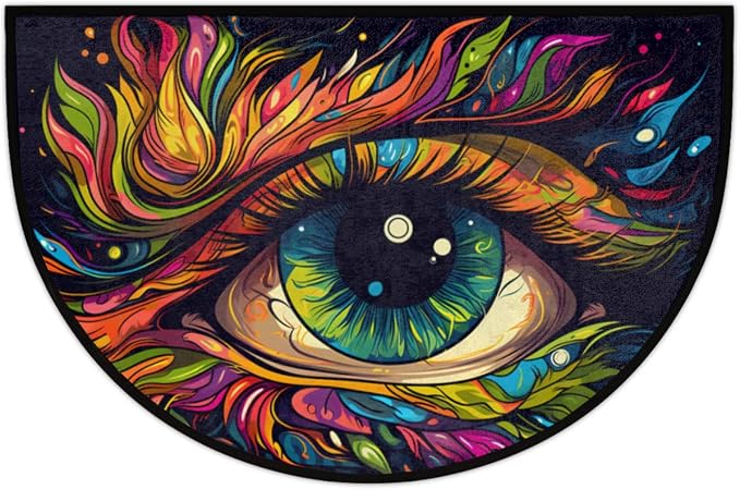 Evil Eye Half Round Doormat Colorful Eye Semi Circle Area Rug Non Slip Indoor Outdoor Entrance Half Moon Rug Absorbent Durable Washable Front Floor Mat for Kitchen Bedroom Patio Fireplace Eye Pad