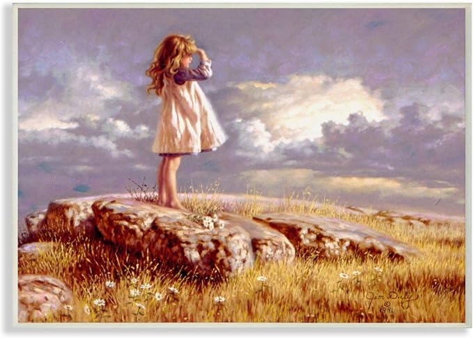 Girl Gazing on Rock Sunset, 13 x 19 Inch Mounted Print on Wall Plaque | Stupell Industries | 19 x 13 Inches, Easy to Hang and Sturdy, Made in USA, by Jim Daly