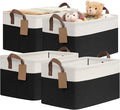CHICVITA 4 Pack Large Fabric Storage Baskets with Handles, Black & White | 16.8 × 11 × 9.8 in, Collapsible Design, Metal Frame, Closet & Shelf Organization, Toys, Blankets, Clothes & Linens Storage