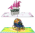 Paper Love Pop Up Cards 2 Pack - Includes 1 Orchid and Flower Wagon, For All Occasions, Mother Day, Birthday, Just Because- Includes Envelope and Note Tag