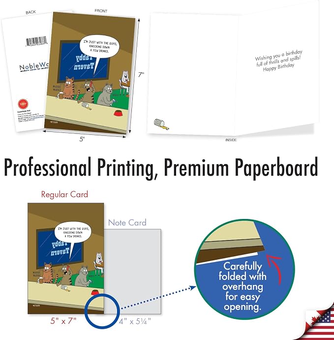 NobleWorks 20 Assorted Box Set Funny Birthday Greeting Cards w/ 5 x 7 Envelopes For Men Women (10x2 Designs) Scott Metzger's Cat Toons AC2696BDG-B2x10