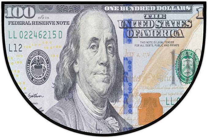 Pardick Money 100 Dollar Bill Half Round Doormat, Non-Slip Half Circle Area Rug, Durable Washable Runner Mat for Living Room Bedroom Indoor Outdoor Kitchen Floor Home Decor Half Moon Rug