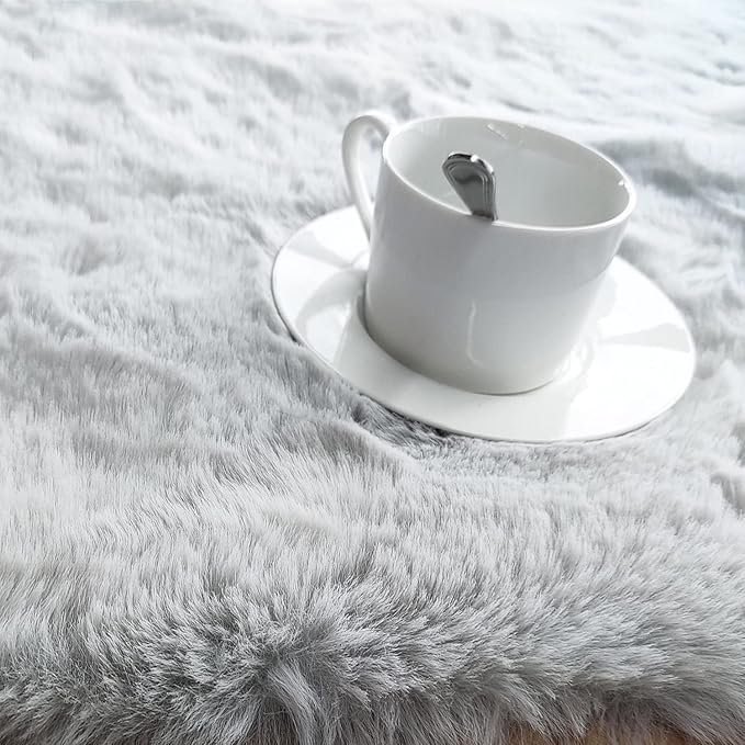 Ghouse Grey 8x10 Area Rug Fluffy Faux Rabbit Fur Grey Rug Plush Shag Fuzzy Rug for Living Room Bedroom, Playing Room, Nursery Room
