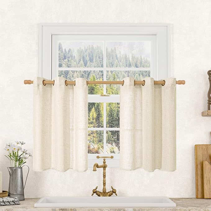 LAMIT Short Linen Window Curtains 30 Inches Long 2 Panels, 34 x 30 Inch by LAMIT