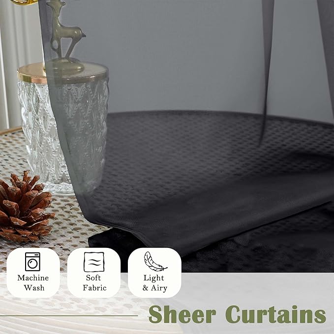 Lecloud Black Sheer Curtains 90 Inches Long 2 Panels, Light Filtering Privacy - Image 7
