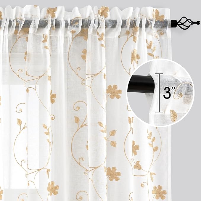 HOMEIDEAS Yellow Sheer Curtains 84 Inches Long 2 Panels Yellow and White - Image 5