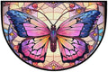 Pardick Half Round Doormat Window Butterfly Art Semi Circle Rug Non Slip Indoor Outdoor Entrance Half Moon Rug Washable Front Floor Mat for Kitchen Bathroom Patio Fireplace Holiday Decor