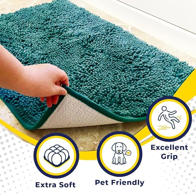 Muddy Mat® | Super Water Absorbent Door Mat Indoor, Microfiber Quick Dry Chenille Entryway Rug, Slip Resistant Front Door Mat, Indoor Mats for Entryway, Machine Washable Pet Rug, Teal 3ft x 4ft