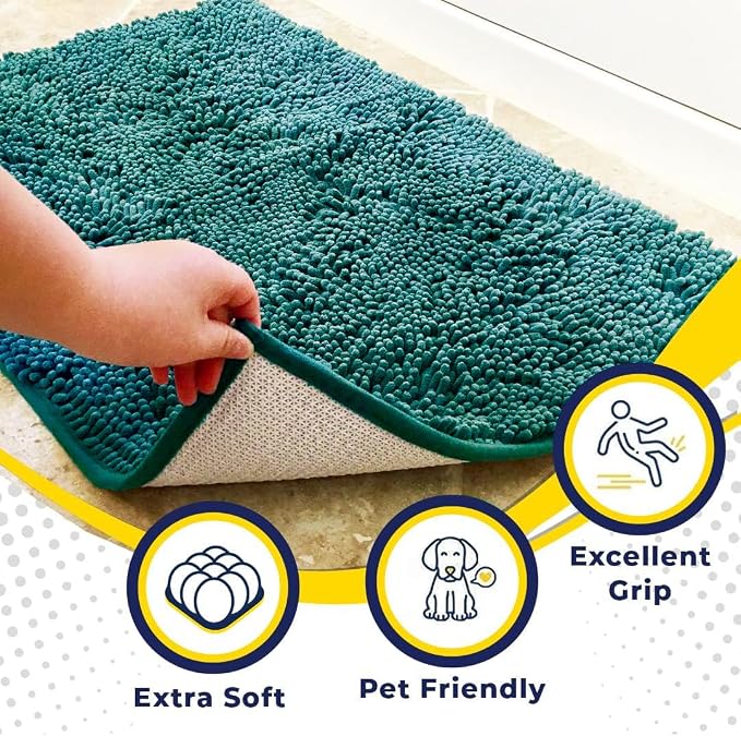 Muddy Mat® | Super Water Absorbent Door Mat Indoor, Microfiber Quick Dry Chenille Entryway Rug, Slip Resistant Front Door Mat, Indoor Mats for Entryway, Machine Washable Pet Rug, Teal 32" x 44"
