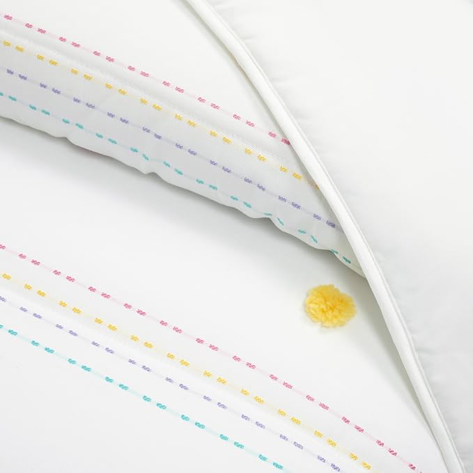 Lush Decor Rainbow Pom Pom and Stripes Quilt Set, 3 Piece Set, Full/Queen, White & Rainbow - Fun & Colorful Kids Bedding Set - Rainbow Quilt for Teen Dorm Decor - Striped Quilt - Girls Bedroom Decor