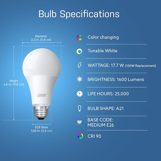 Feit Electric Smart Light Bulbs, A21 RGBW Color Changing, 100W Eq - 1 Pack