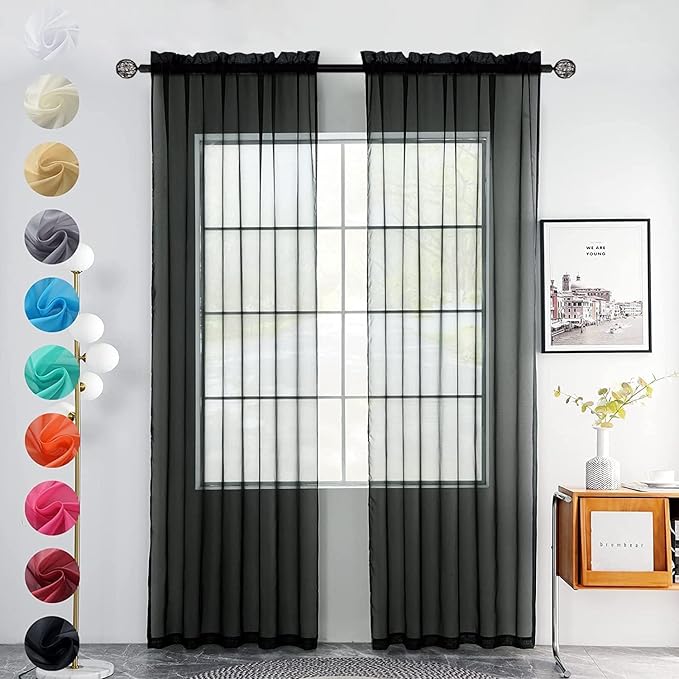 youleyar Solid Sheer Rod Pocket Curtain Voile Draperies 2 Panels White Beige by Youleyar