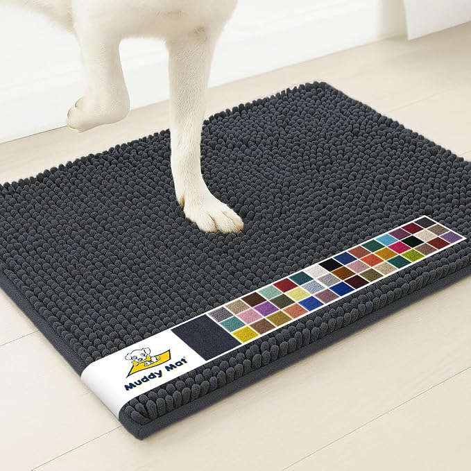 Muddy Mat® | Super Water Absorbent Door Mat Indoor, Microfiber Quick Dry Chenille Entryway Rug, Slip Resistant Front Door Mat, Indoor Mats for Entryway, Machine Washable Pet Rug, Charcoal 20" x 48"