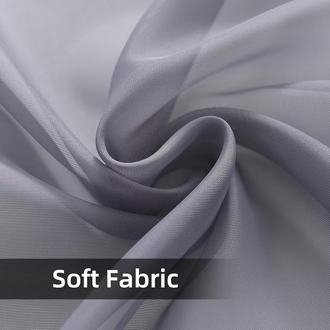 youleyar Solid Sheer Rod Pocket Curtain Voile Draperies 2 Panels White Beige - Image 5