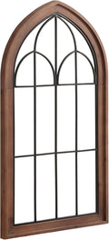 Kate and Laurel Rennell Farmhouse Arched Wall Art Plaque; 19 x 36; Walnut Brown and Black; Wood and Metal Windowpane Wall Decor for Use as Fireplace Mantel Decor or Entryway Wall Accent
