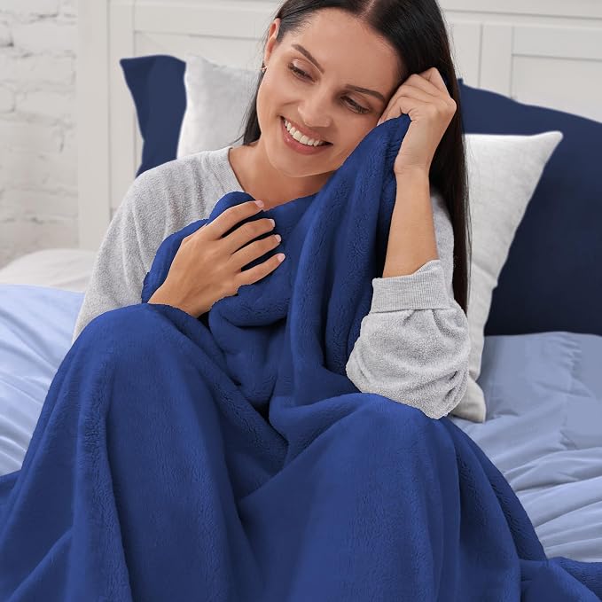 NORTHWEST Ashford Home Cozy Warmwell Blanket Blue Depths Twin Size 60 x 80 inches