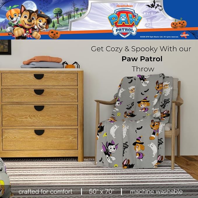 PAW Patrol Halloween Throw Blanket, Super Soft Cozy Plush Bedding, 50" x 70", (Officially Licensed Product) by Franco