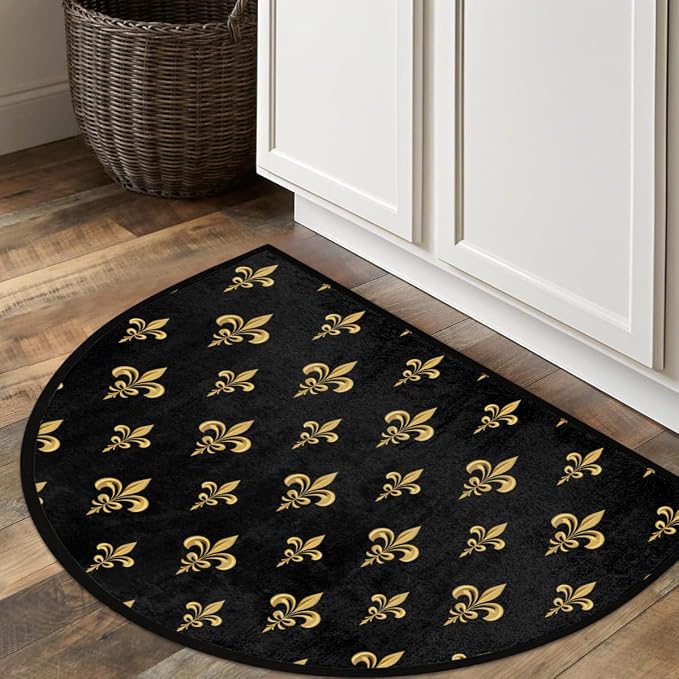 cfpolar Fleur De Lis Half Round Door Mat Indoor Entrance Half Circle Area Rug Semi Circular Door Mat Half Moon Rug for Floor Bathroom Living Room Bedroom Kitchen Fireplace 24"x36",A-01