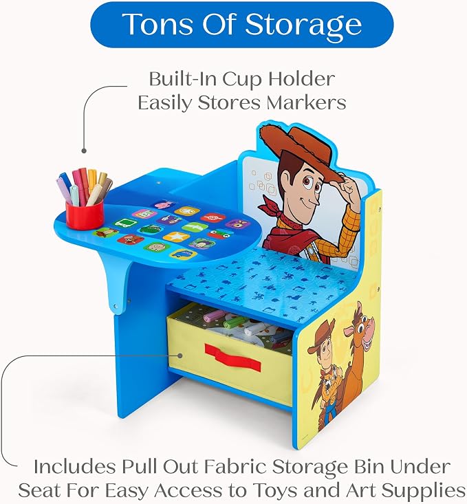 Delta Children Chair Desk with Storage Bin, Toy Story 5 | Kids Chair Desk Includes Fabric Storage Bin and Cup Holder, Low to the Ground for Easy Access, Ideal for Toddlers/Kids Age 3+