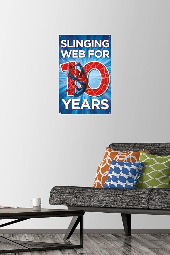 Trends International Marvel Spider-Man - Happy 10th Birthday Wall Poster, 14.72" x 22.37", Premium Poster & Push Pin Bundle