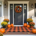 SEEKSEE Buffalo Plaid Outdoor Rug 3' x 5' Orange and Black Front Door Mat, Layering Rug for Porch, Halloween Doormat, Front Porch Rug for Outdoor Entrance Entryway Patio Porch Decor