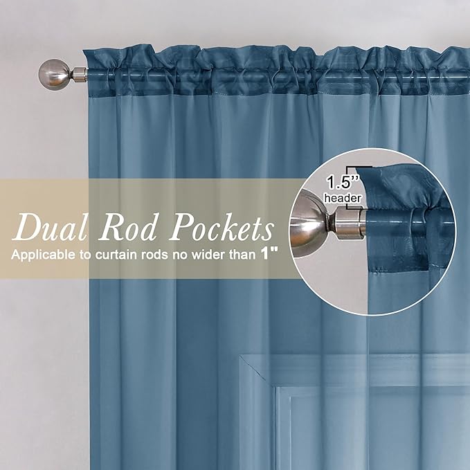 Lecloud Dusty Blue Sheer Curtains 78 Inches Long 2 Panels, Light Filtering - Image 5