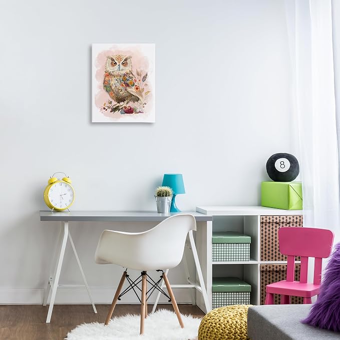 Stupell Industries 'Owl & Wild Blooms'| Canvas Art | Stupell Industries | 16 x 20 Inches, Easy to Hang and Sturdy, Made in USA, by Fab Funky