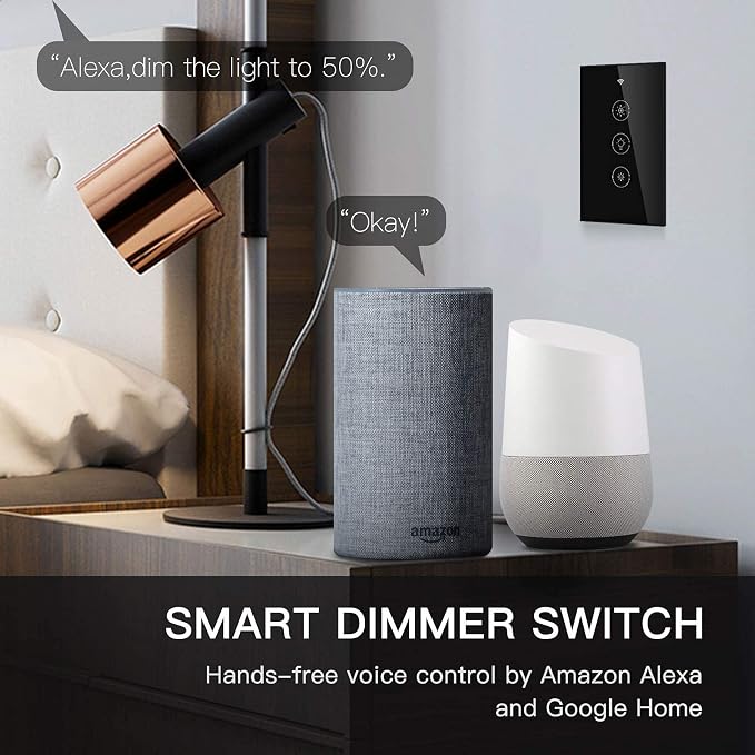 MOES WiFi RF Smart Light Dimmer Switch, Smart Life/Tuya APP Relay Status Backlight Switch Off RF Remote Control Voice Compatible with Alexa Google Assistants, Black Touch