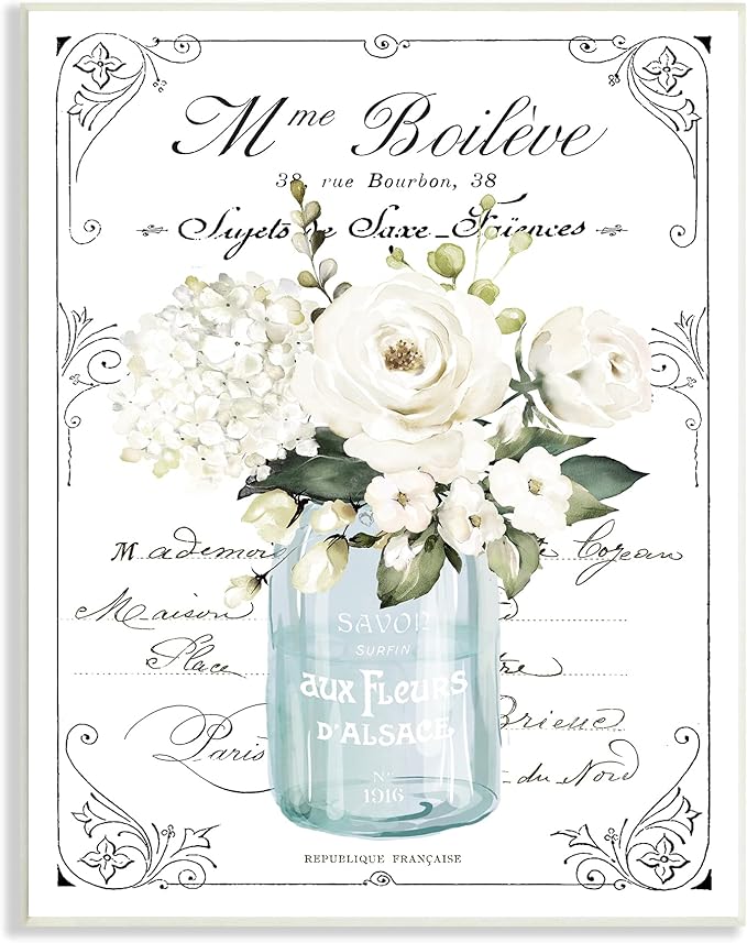 Vintage Parisian Floral Bouquet, 10 x 15 Inch Mounted Print on Wall Plaque | Stupell Industries · By Lettered and Lined · Ready to hang · Made in USA