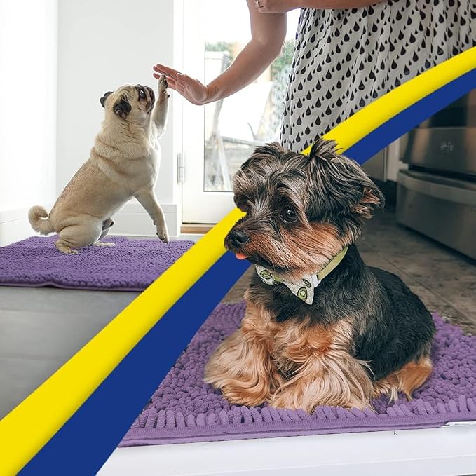 Muddy Mat® | Super Water Absorbent Door Mat Indoor, Microfiber Quick Dry Chenille Entryway Rug, Slip Resistant Front Door Mat, Indoor Mats for Entryway, Machine Washable Pet Rug, Lavender 24" x 72"