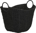 Household Essentials Handwoven Paper Rope Storage Basket with Metal Frame and Handles, Black