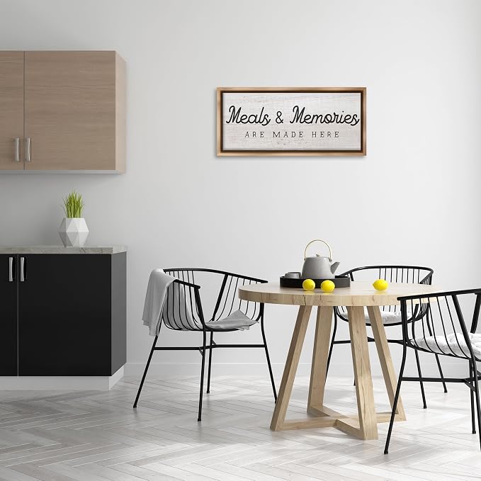 Meals and Memories Kitchen Sign, 13 x 30 Inch Canvas in Floater Frame | Stupell Industries · By Lil' Rue · Ready to hang · Rustic charm for kitchen or dining room · Made in USA