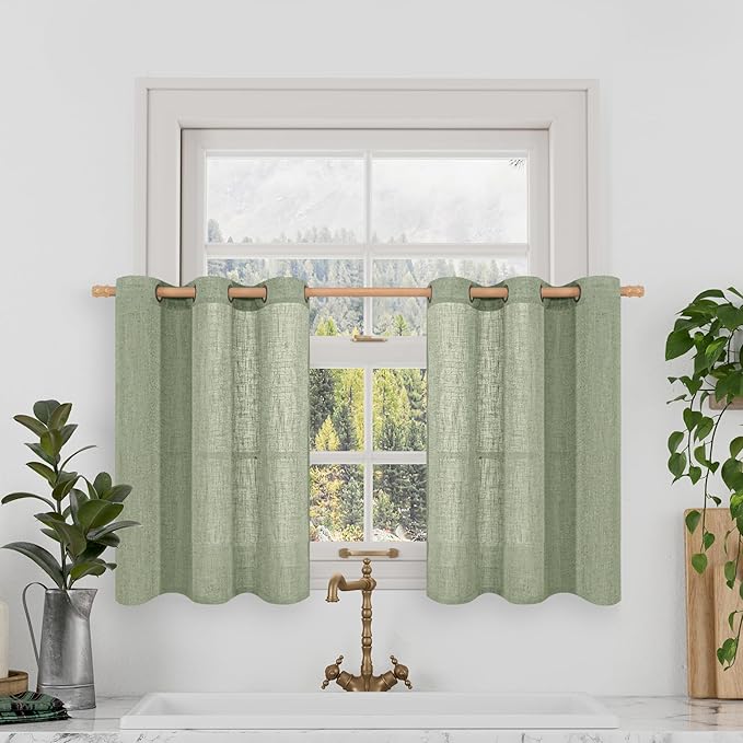 LAMIT Semi Sheer Linen Curtains 36 Inch Length, Light Filtering Panels Bronze by LAMIT