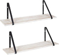 Kate and Laurel Soloman Wooden Floating Wall Shelves; Set of 2; White and Black; Decorative and Functional Floating Shelf for Storage and Display on Wall