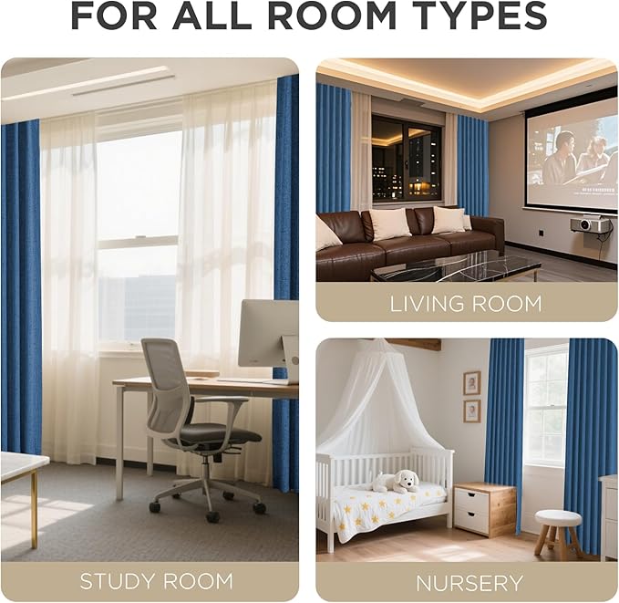 Joydeco Blackout Curtains for Bedroom - 100% Light Blocking 2 Panels Navy Blue Drapes 42" W x 90" L, Thermal Insulated Room Darkening Curtains, Linen Textured for Living Room, Rod Pocket & Back Tabs