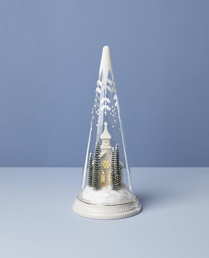 Lenox 896634 Lit Christmas Cone with Church Scene, Holiday Decor