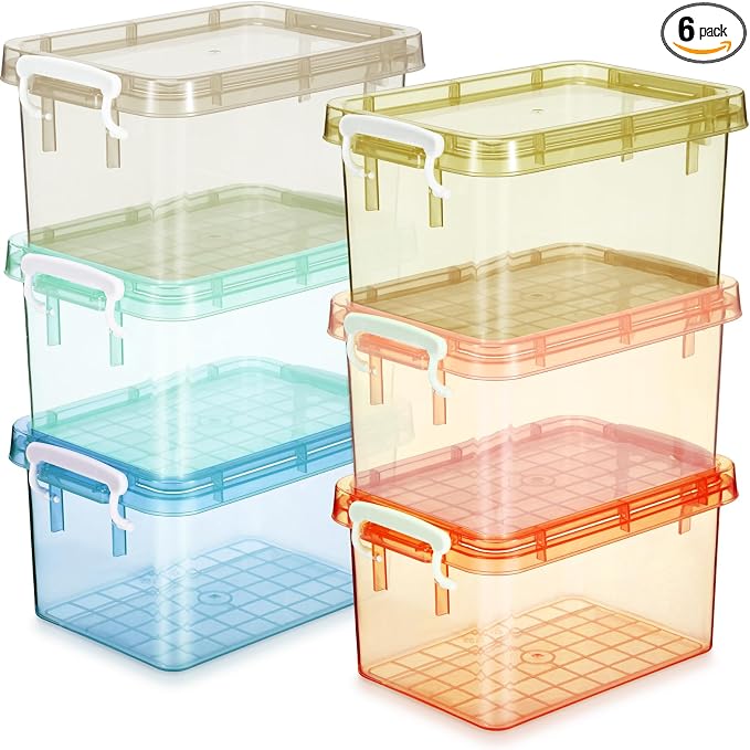 Wenqik 6 Pack Colorful Plastic Storage Bins with Lids 4 Quart Small Storage Latch Box Stackable and Nestable Clear Organizer Bins with Latching Handle and Buckle for Organizing (Pastel)