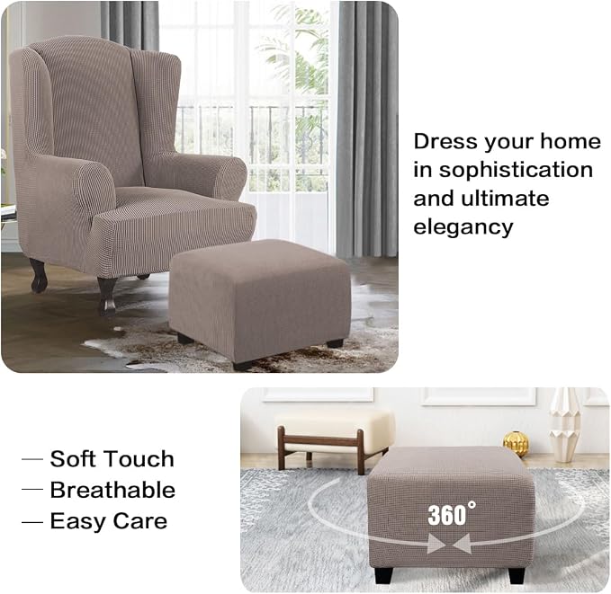 H.VERSAILTEX Ottoman Cover Slipcover Rectangle Fit Length 35"-45" Footrest Sofa Slipcovers Stool Cover Footstool Protector Covers Feature Stretch Thick Soft Jacquard Fabric Removable Washable - Taupe