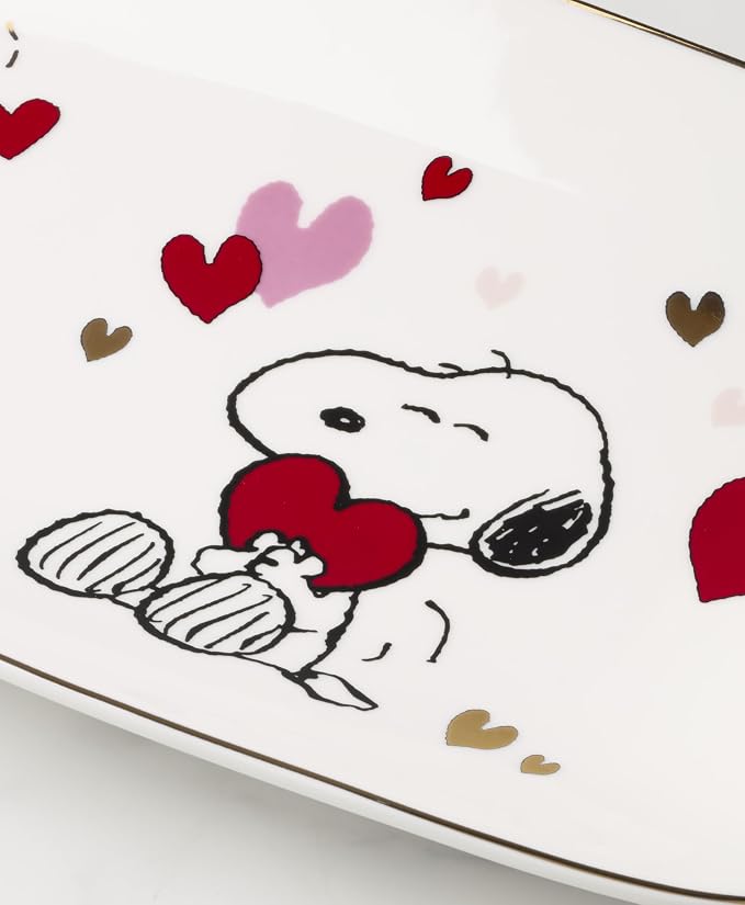 Lenox Peanuts Snoopy Valentine's Day Porcelain Serving Tray | dishwasher safe, microwave safe | 13.75 x 7.75 inch | collectible gift for snoopy fans | 1.1 inch, food tray