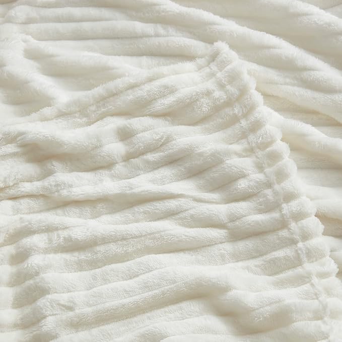 Nestl Microfiber White Throw Blanket, 50x60 inches, Lightweight Cut Plush, Fuzzy Blankets and Throws for Sofa, Bed Fleece Throw Blankets, Soft, Cozy, Breathable, Machine Washable