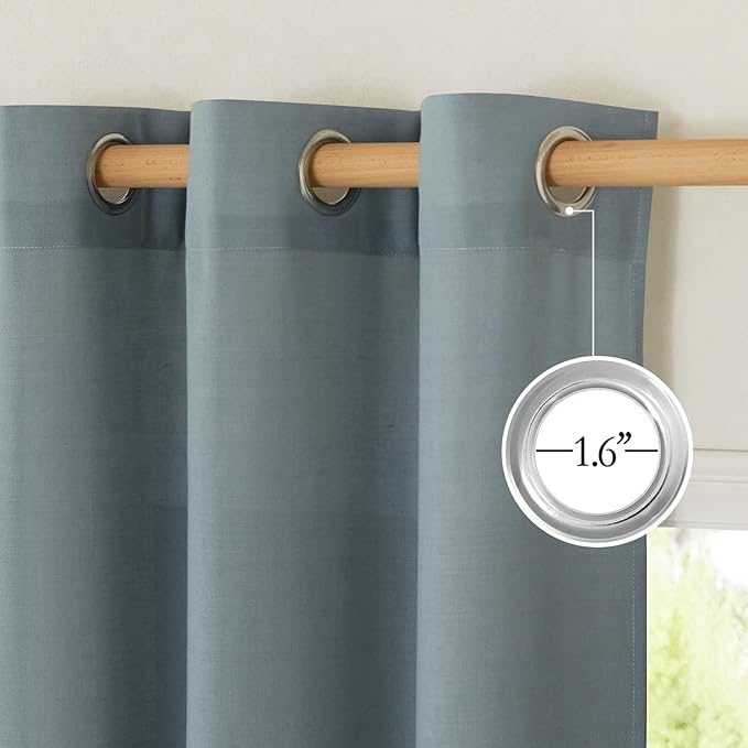 NICETOWN Linen Flax Semi Sheer Curtains 94" Length, Grommet Window Treatments Privacy Added with Light Penetration Vertical Drapes for Loft/Home Office, Stone Blue, W55 x L94, 2 Panels