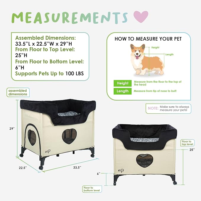 PETIQUE Bedside Lounge Pet Bed, Raised Bunk Bed for Medium Size Pets for Cats & Dogs, Zebra Vibes Design