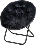 VECELO Saucer Chair for Adults, Folding Moon Chair with Metal Frame, Faux Fur for Bedroom, Living Room, Dorm Room, Apartment, Black